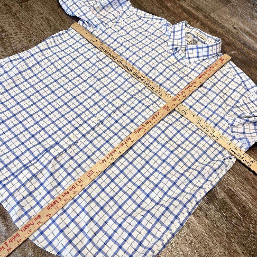 LL Bean Wrinkle & Stain Resistant Shirt XL Plaid Blue Button Down Long Sleeve - Picture 4 of 8